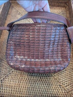 Fossil Brown Leather Woven Crossbody Purse.